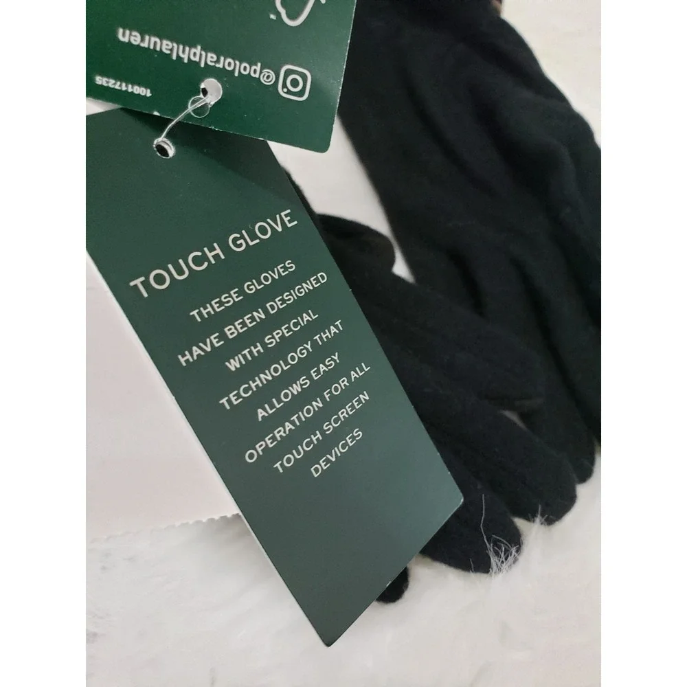 NEW SZ MEDIUM WOOL BLEND TOUCH GLOVES DRIVING ralph lauren black old money prep